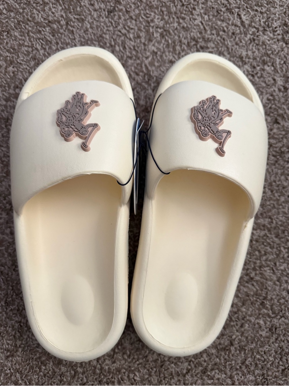U.S. Polo Assn. Cream Slide Sandals with Pink Logo Accent